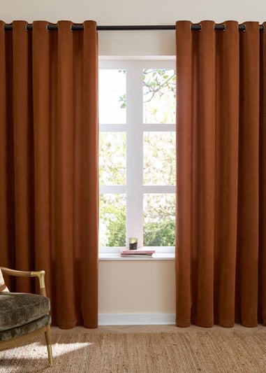 Furn Soft Chenille Blackout Eyelet Curtain Pair Rust