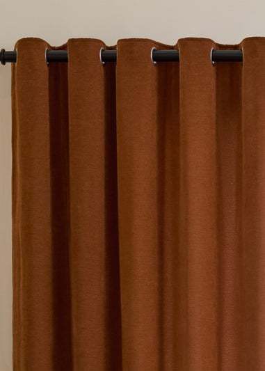 Furn Soft Chenille Blackout Eyelet Curtain Pair Rust