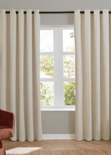 Furn Soft Chenille Blackout Eyelet Curtain Pair Ecru