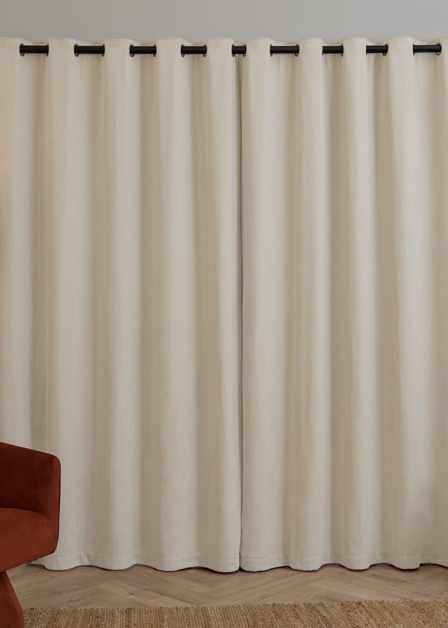 Furn Soft Chenille Blackout Eyelet Curtain Pair Ecru