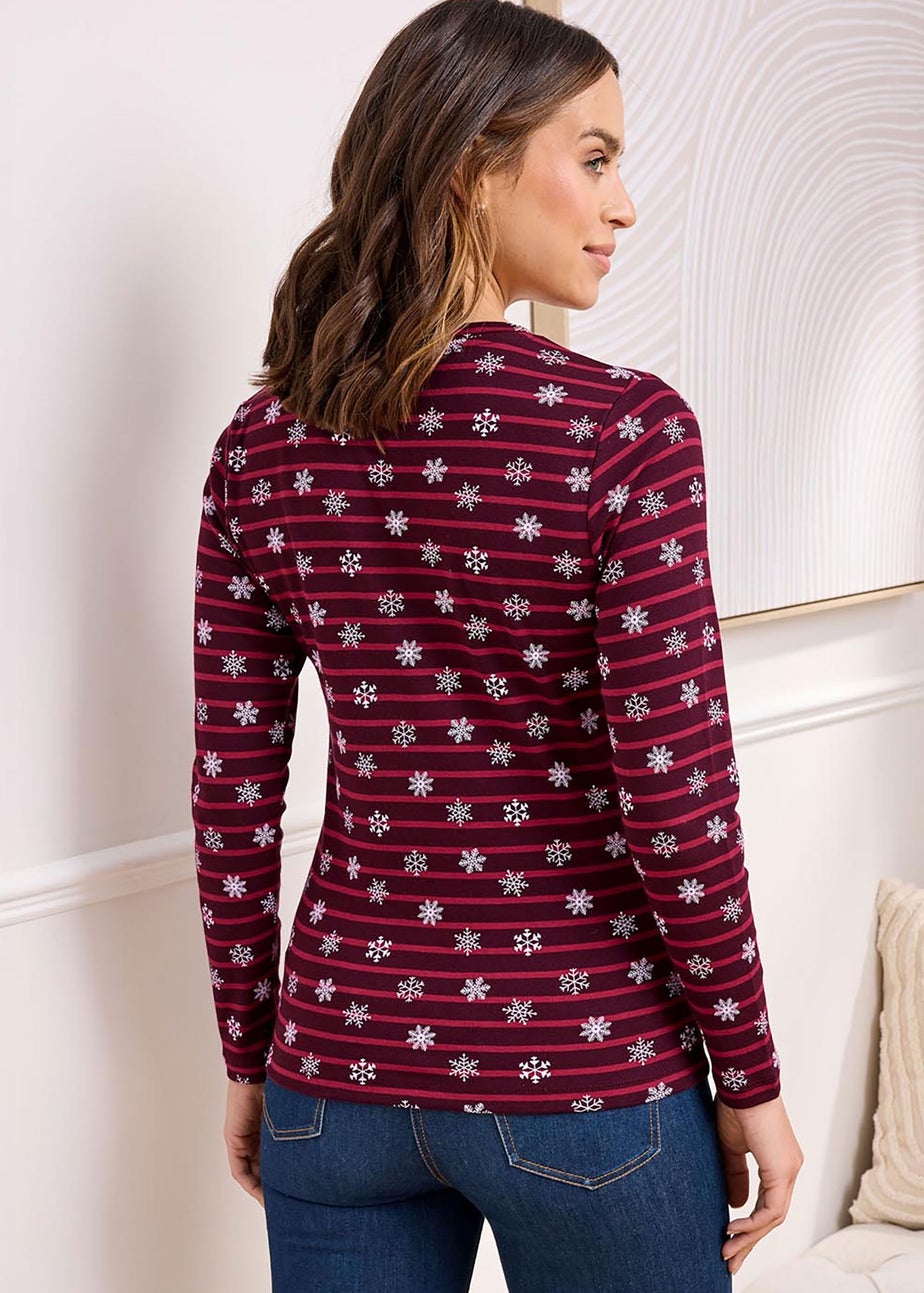 Cotton Traders Burgundy Wrinkle Free Long Sleeve Print Top