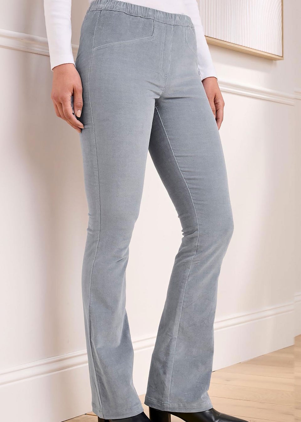 Cotton Traders Blue Mist Pull On Stretch Bootcut Cord Trousers