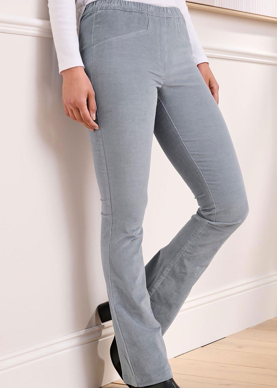 Cotton Traders Blue Mist Pull On Stretch Bootcut Cord Trousers