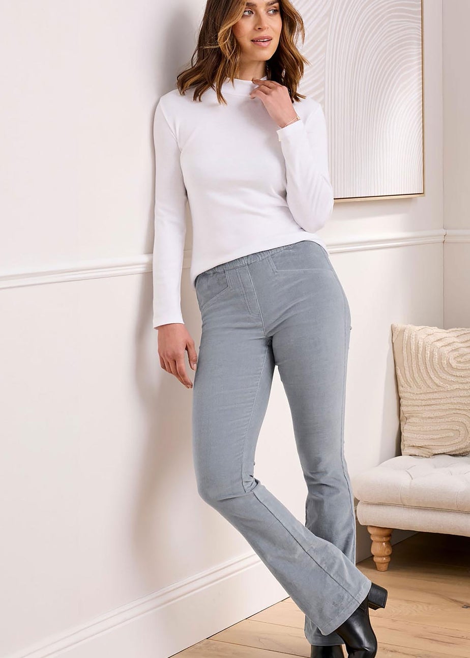 Cotton Traders Blue Mist Pull On Stretch Bootcut Cord Trousers