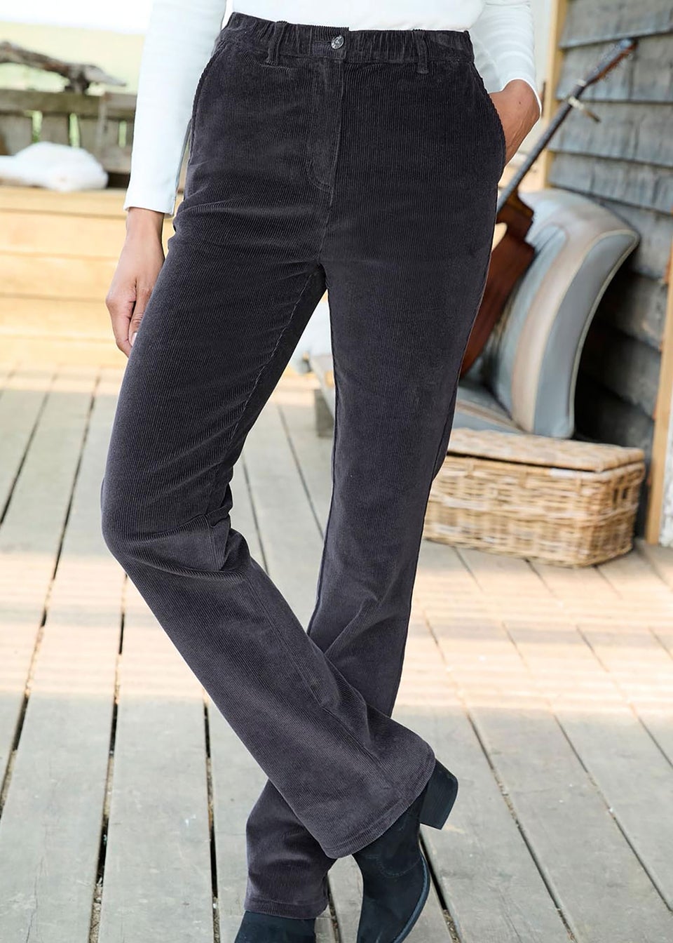 Cotton Traders Storm Grey Straight Leg Stretch Cord Trousers