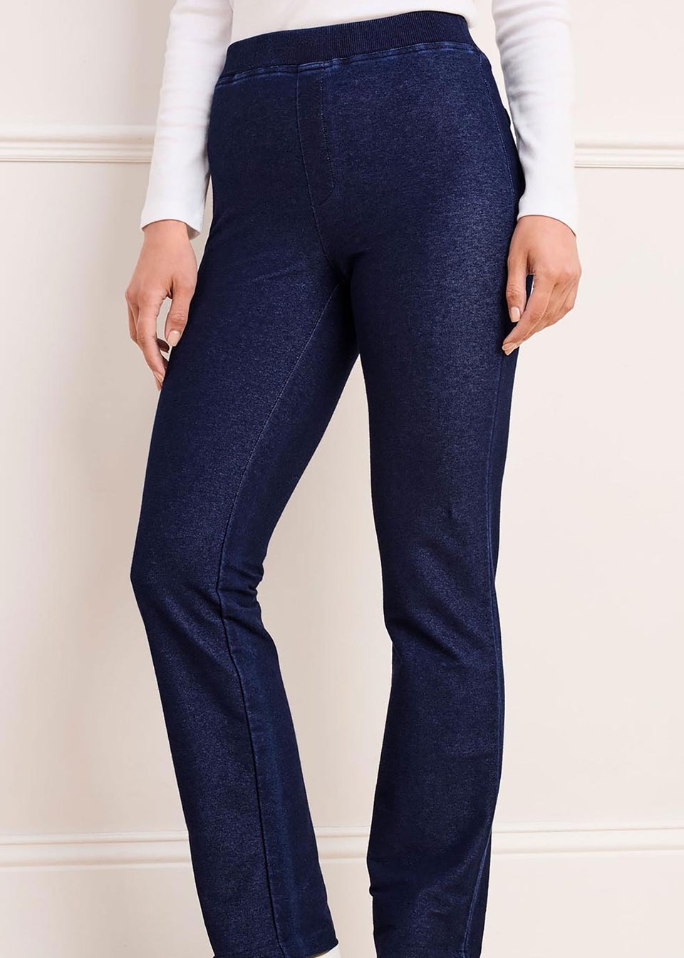 Cotton Traders Pale Blue Premium Pull On Jersey Denim Trousers