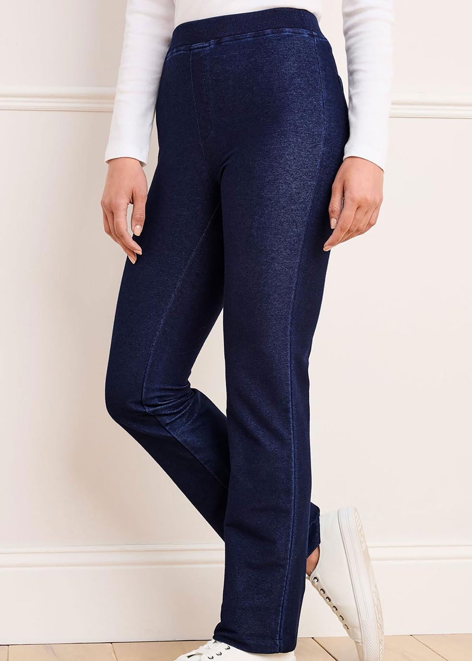 Cotton Traders Pale Blue Premium Pull On Jersey Denim Trousers