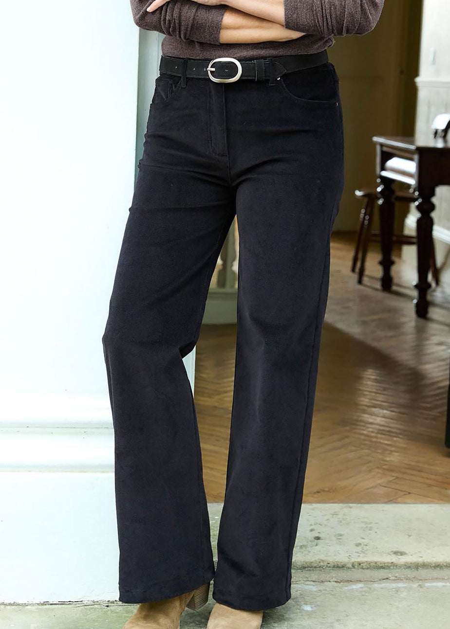 Cotton Traders Black Wide Leg Stretch Cord Trousers