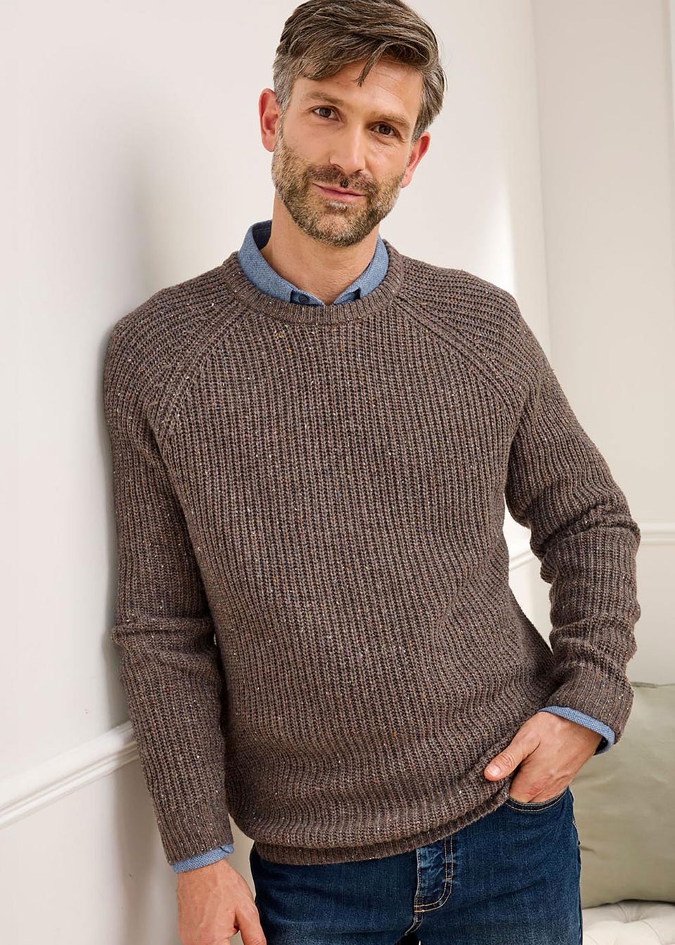 Cotton Traders Dark Brown Supersoft Crew Neck Jumper