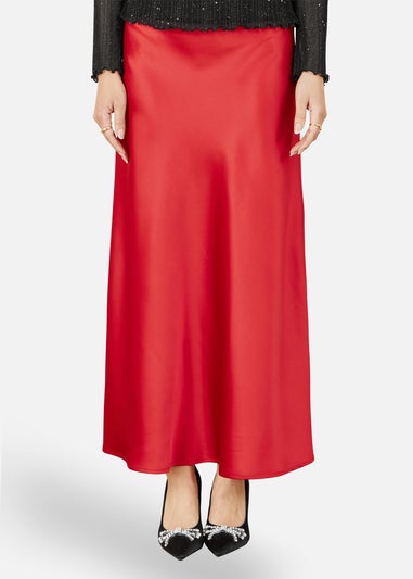 Yumi Red Satin Midi Skirt