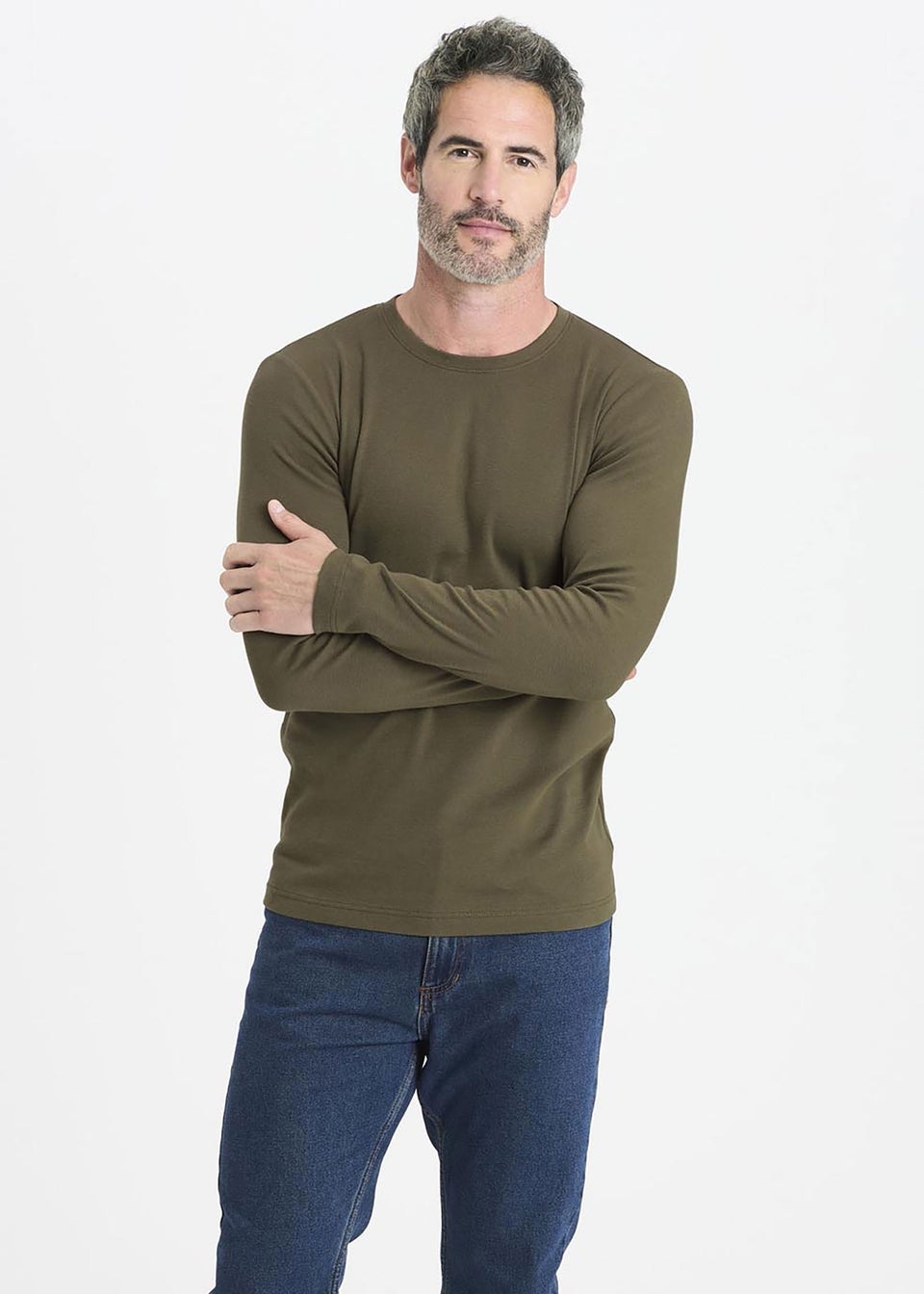Cotton Traders Soft Khaki Long Sleeve Crew Neck Base Layer Top