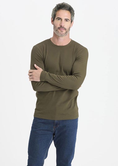 Cotton Traders Soft Khaki Long Sleeve Crew Neck Base Layer Top