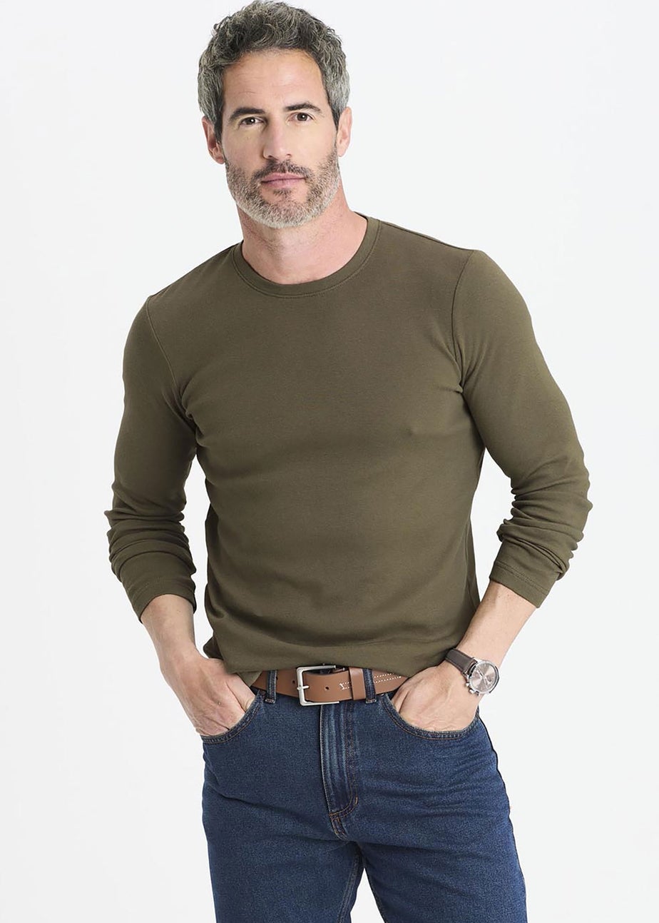 Cotton Traders Soft Khaki Long Sleeve Crew Neck Base Layer Top