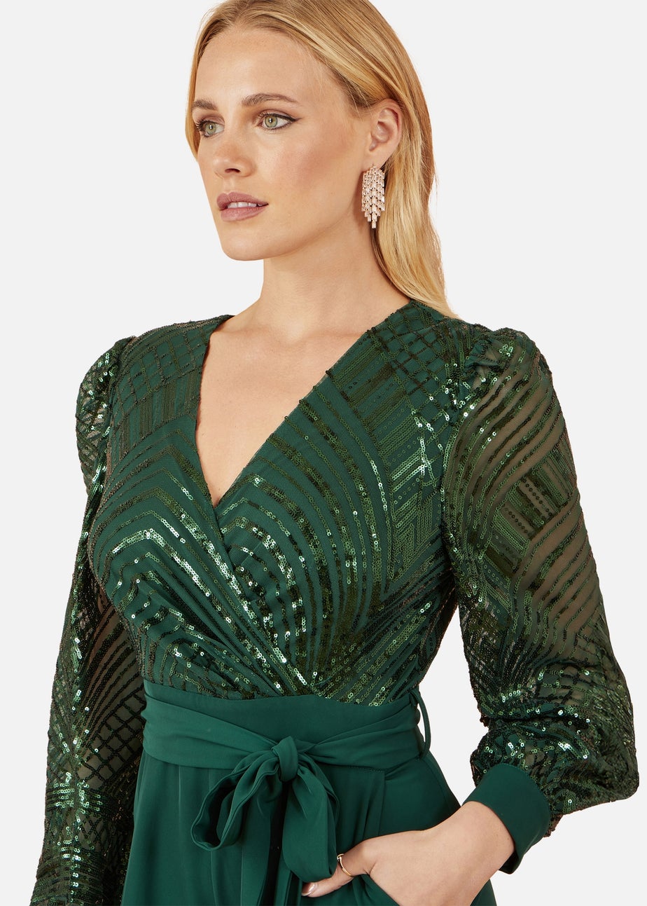 Yumi Green Sequin Wrap Over Jumpsuit