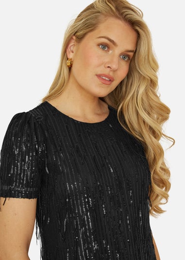 Yumi Black Dripping Sequin Tunic Dress