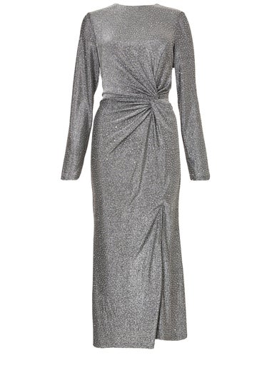 Quiz Grey Diamante Twist Midaxi Dress