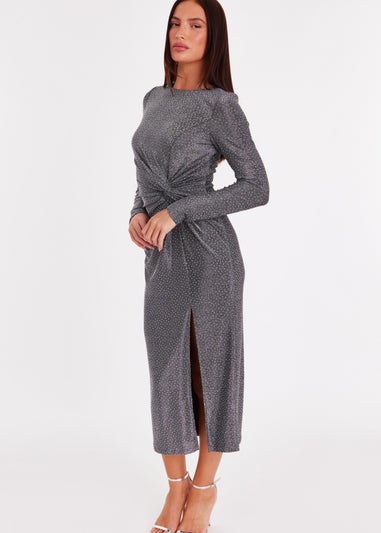 Quiz Grey Diamante Twist Midaxi Dress