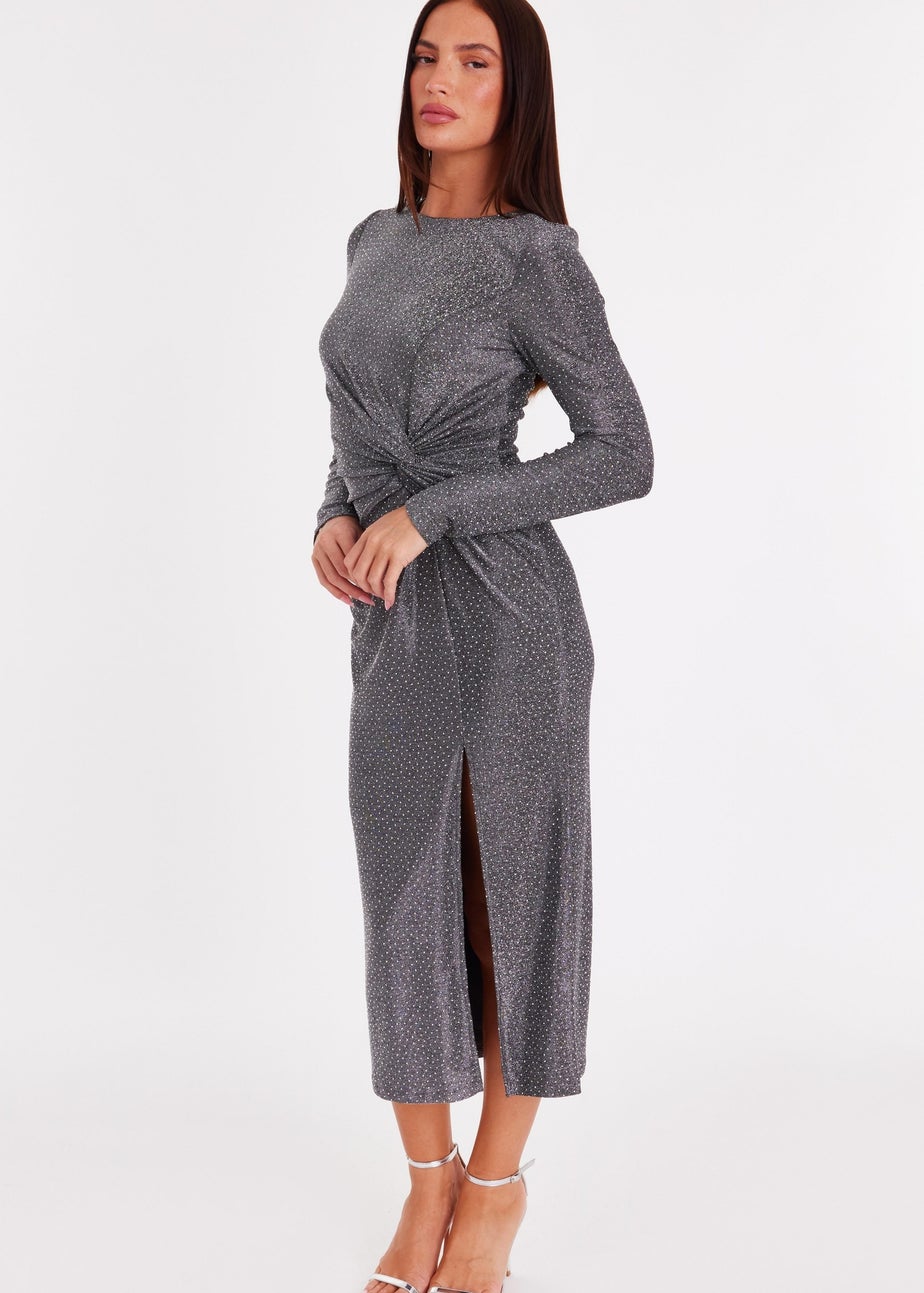 Quiz Grey Diamante Twist Midaxi Dress
