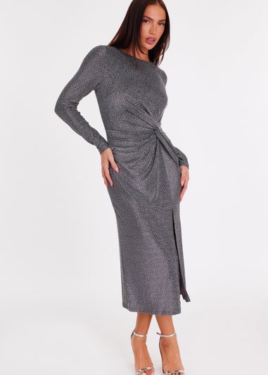 Quiz Grey Diamante Twist Midaxi Dress