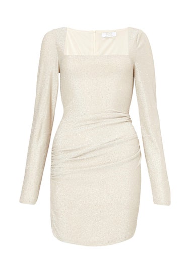 Quiz Champagne Diamante Square Neck Mini Dress