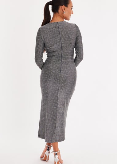 Quiz Grey Diamante Twist Midaxi Dress