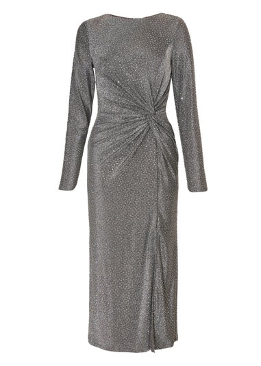 Quiz Grey Diamante Twist Midaxi Dress