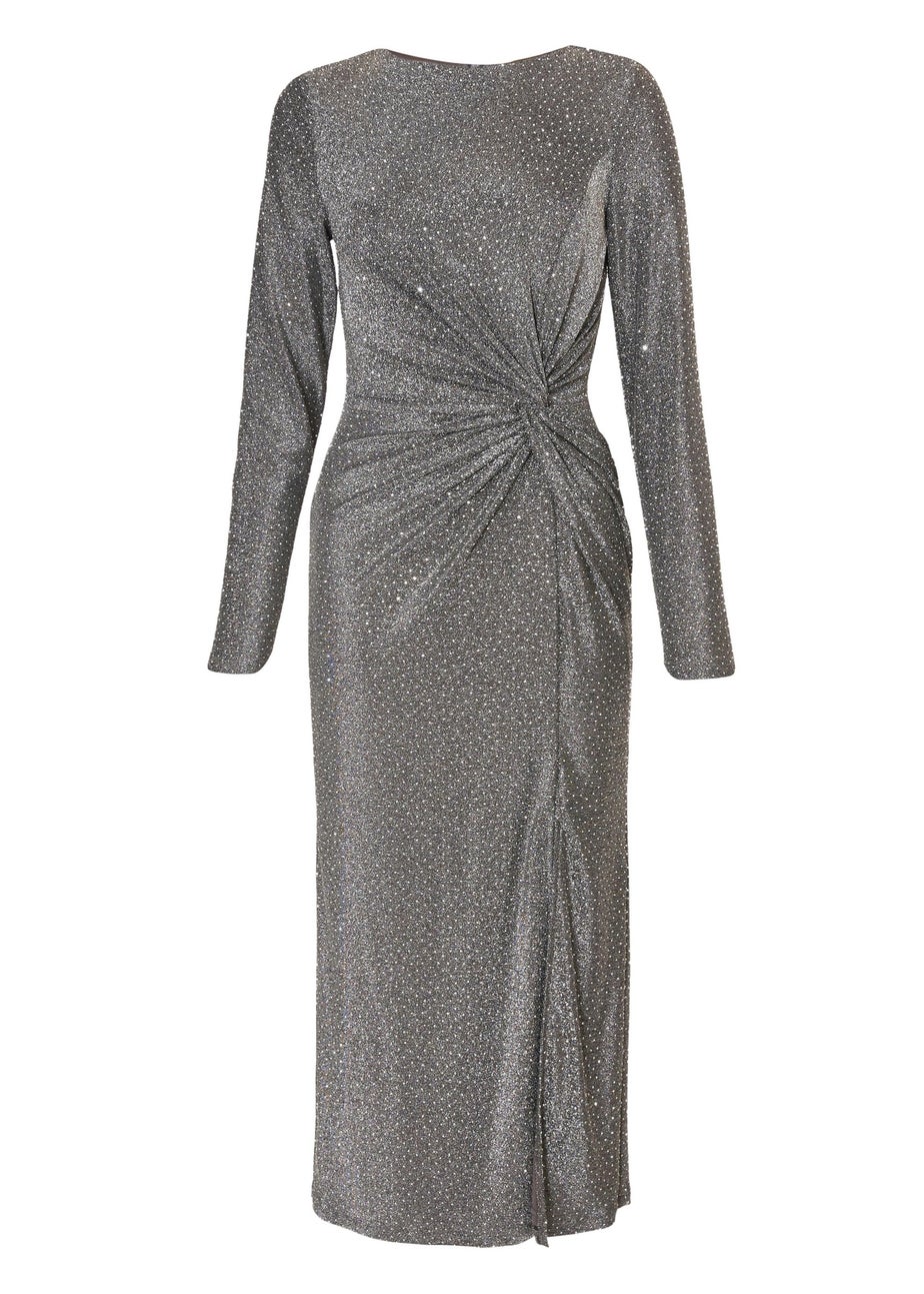 Quiz Grey Diamante Twist Midaxi Dress