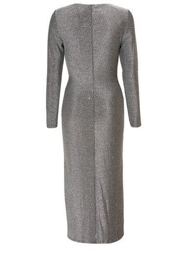 Quiz Grey Diamante Twist Midaxi Dress