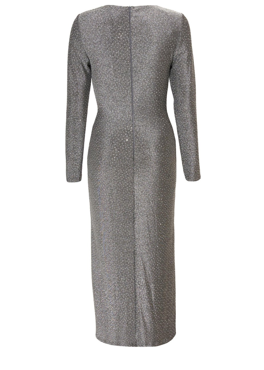 Quiz Grey Diamante Twist Midaxi Dress