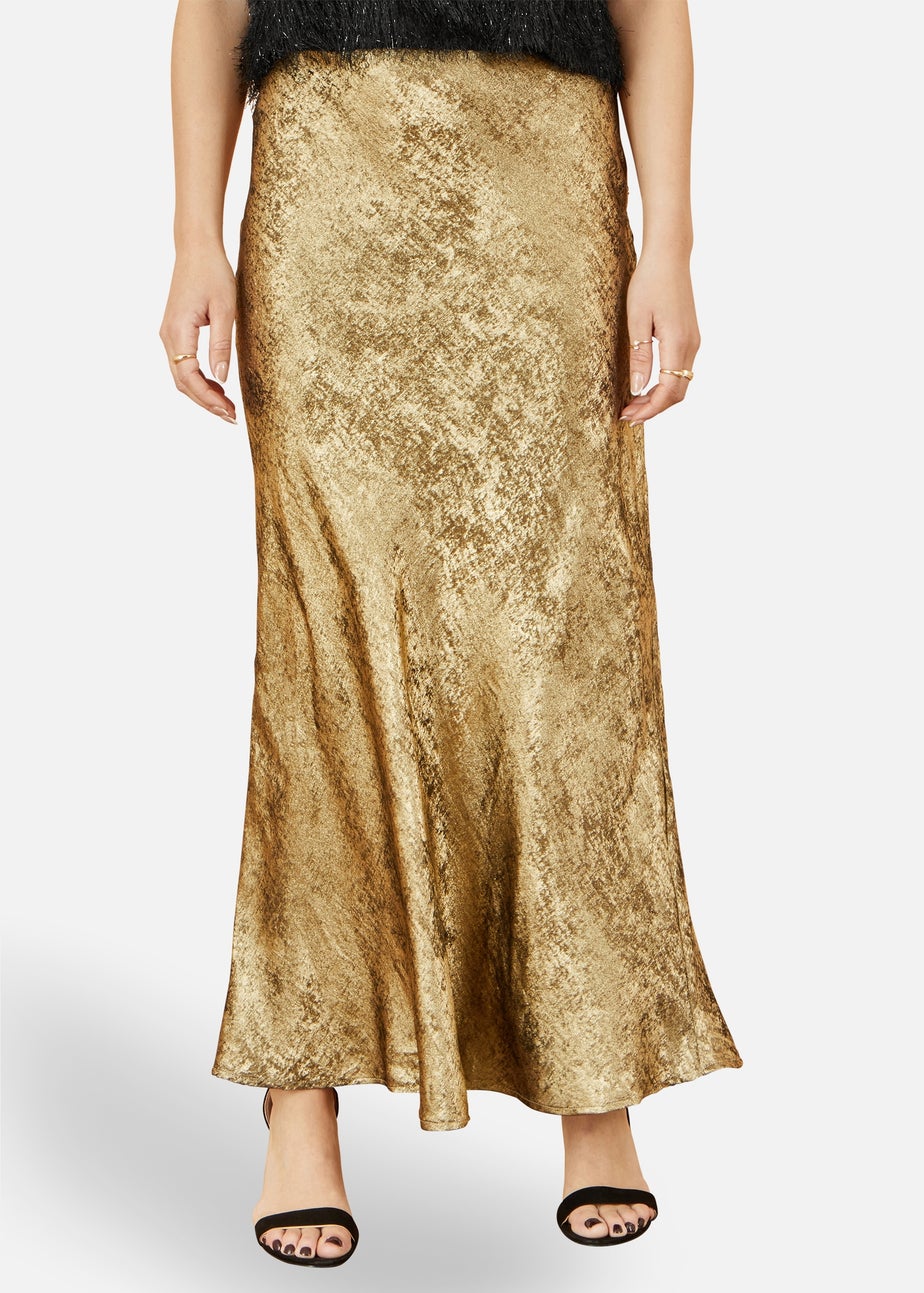 Yumi Gold Satin Midi Skirt