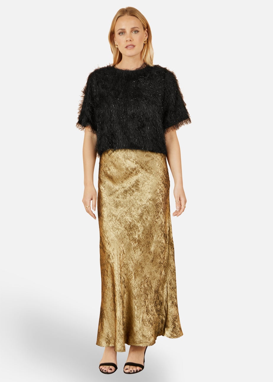 Yumi Gold Satin Midi Skirt