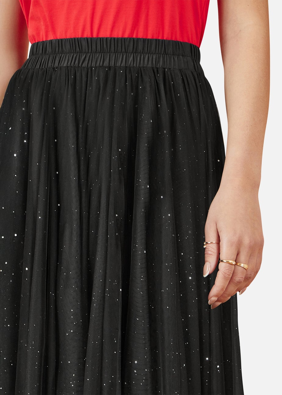 Yumi Black Sparkle Mesh Tulle Skirt