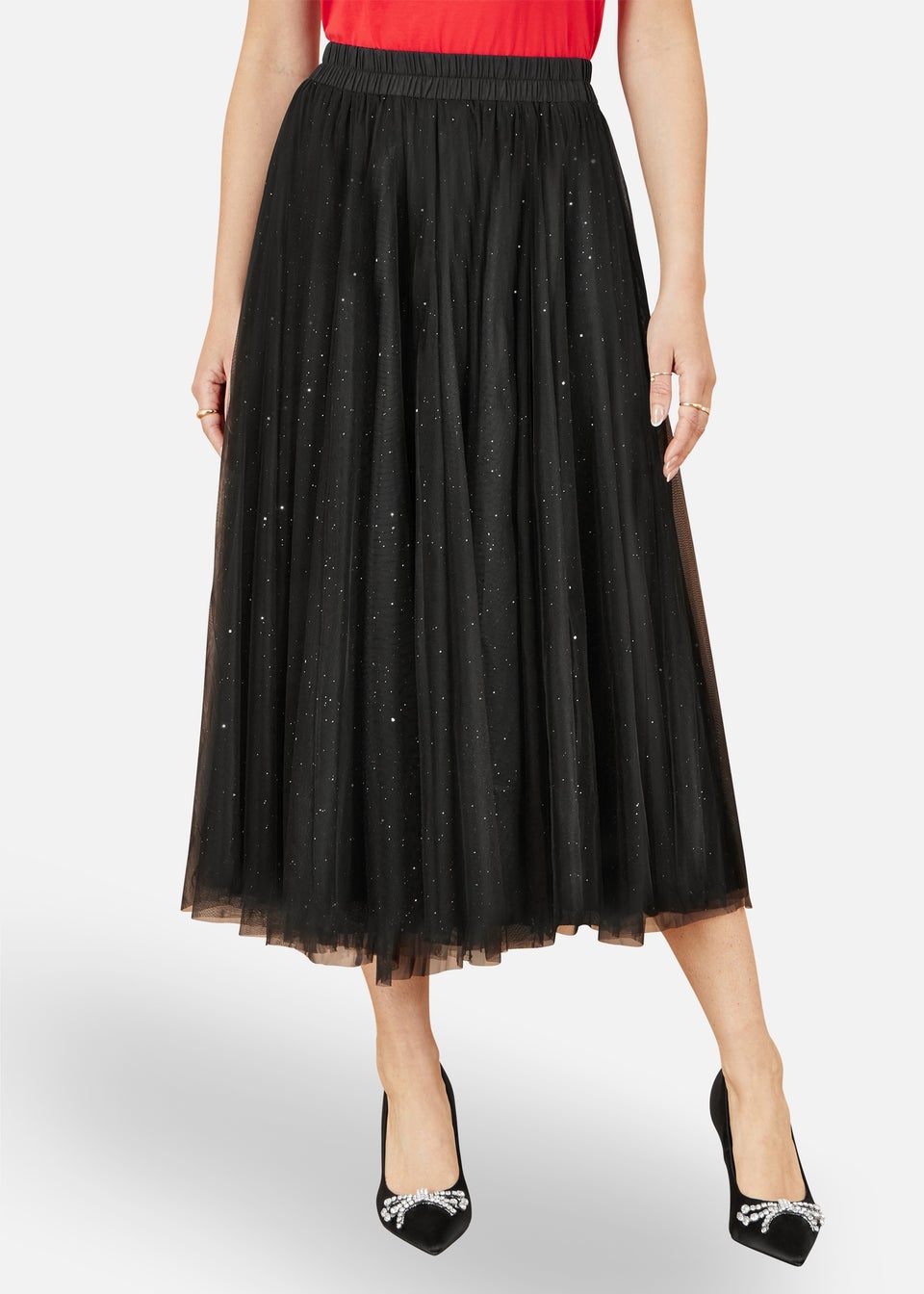 Yumi Black Sparkle Mesh Tulle Skirt