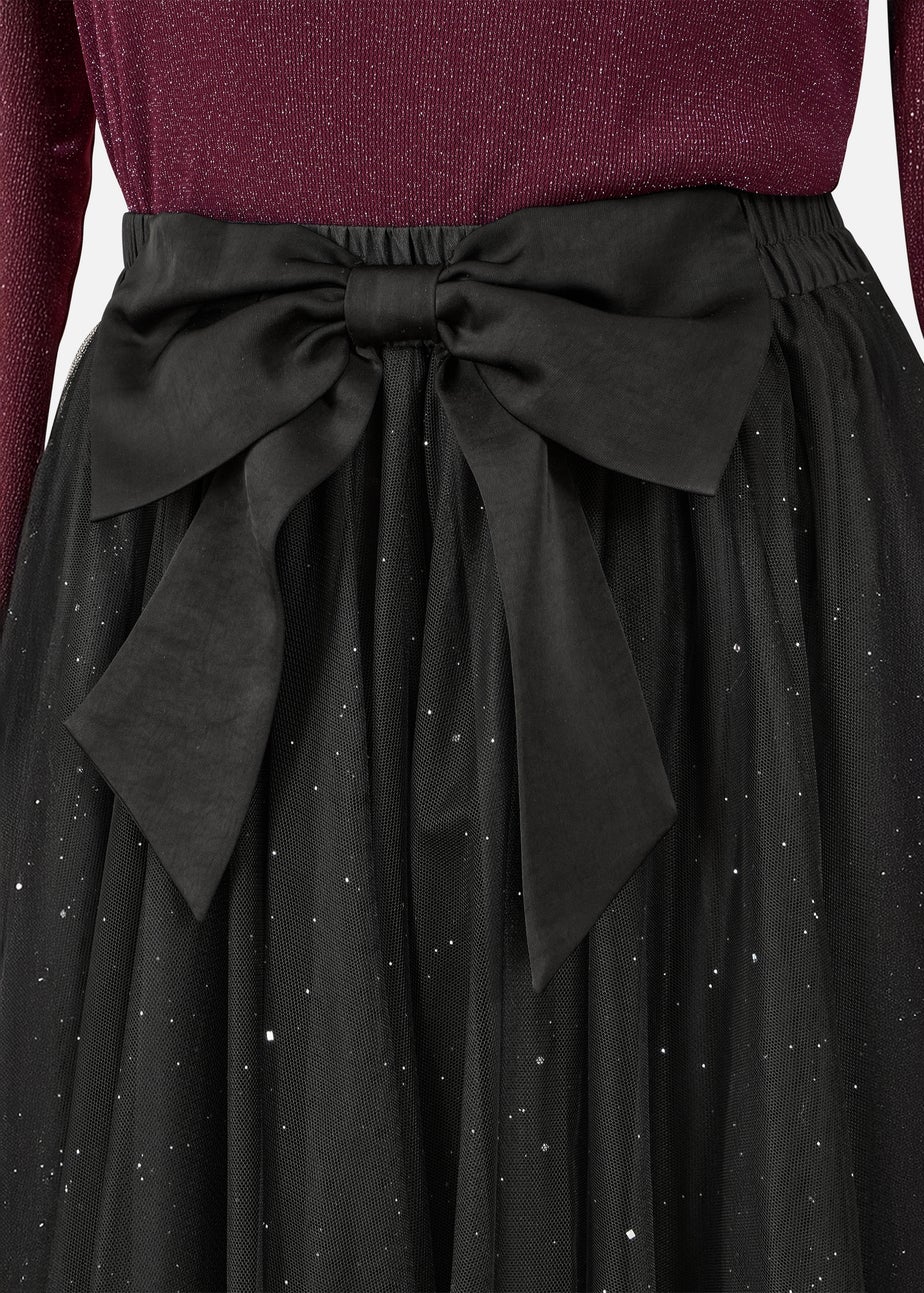 Yumi Black Sparkle Mesh Tulle Skirt With Satin Bow