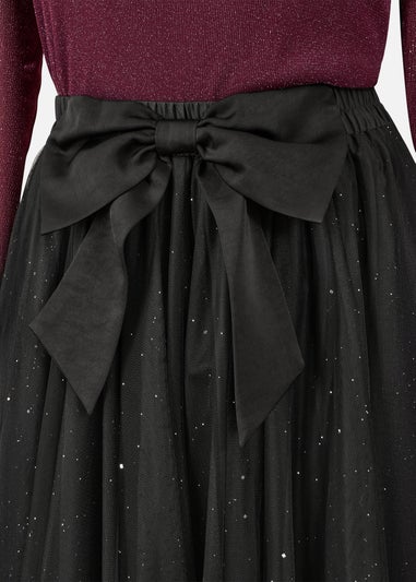 Yumi Black Sparkle Mesh Tulle Skirt With Satin Bow