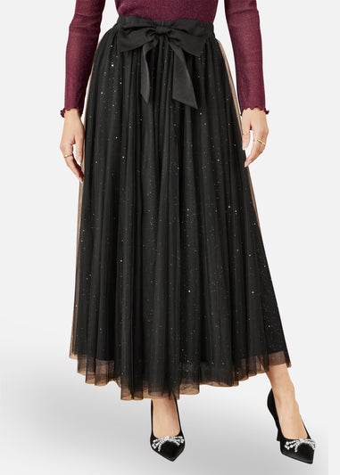 Yumi Black Sparkle Mesh Tulle Skirt With Satin Bow