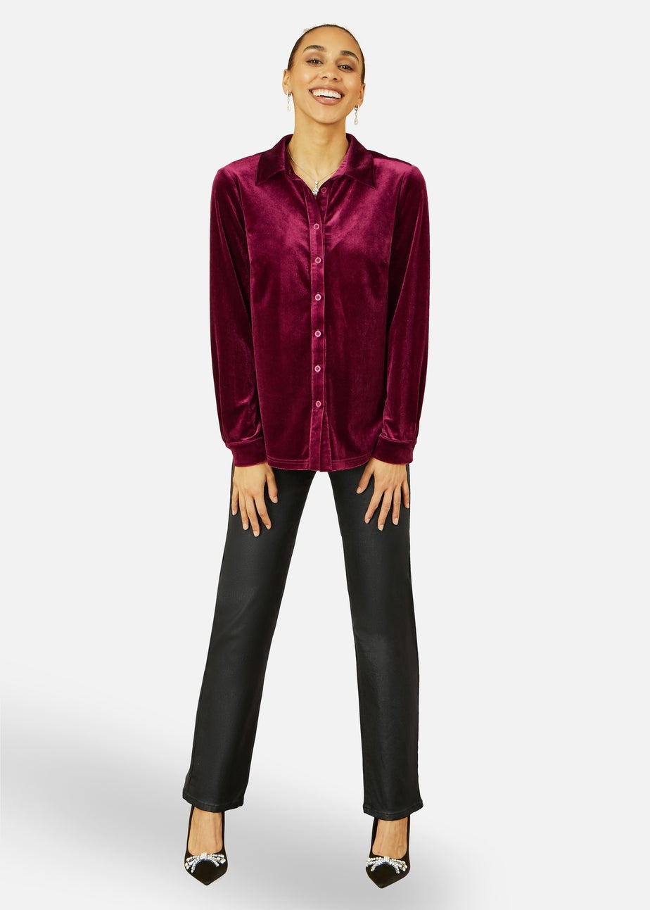 Yumi Burgundy Velvet Relaxed Fit Shirt