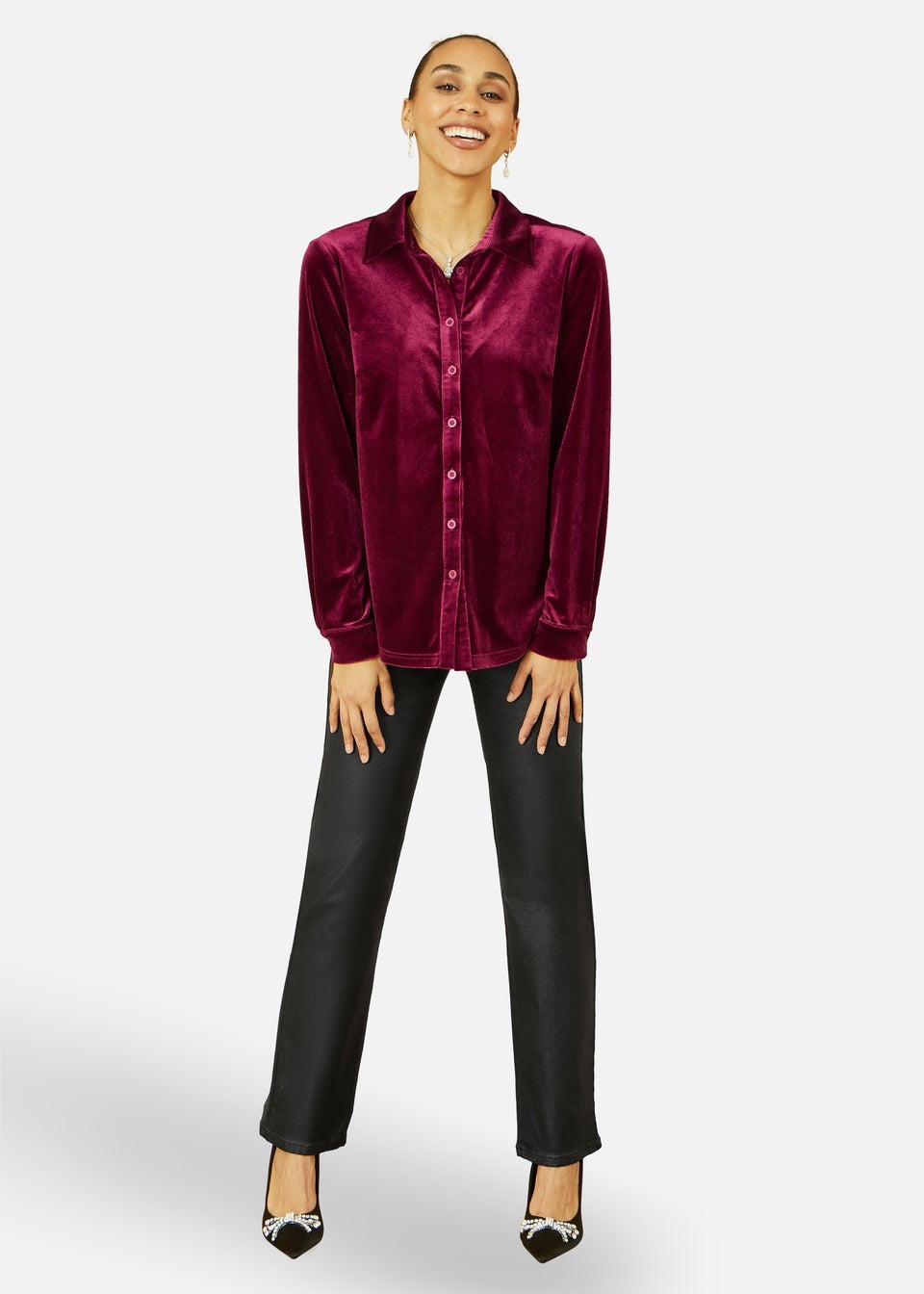 Yumi Burgundy Velvet Relaxed Fit Shirt