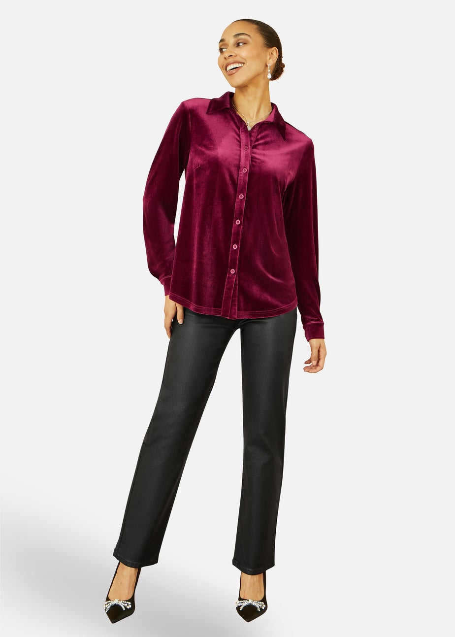 Yumi Burgundy Velvet Relaxed Fit Shirt