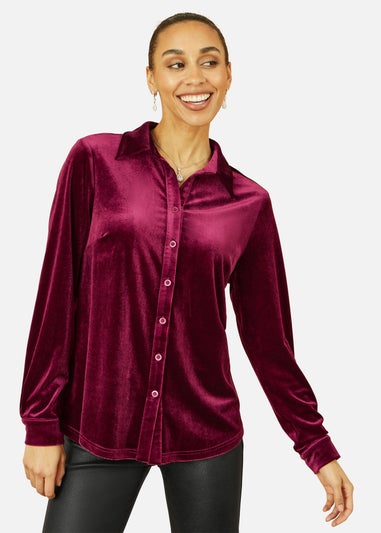 Yumi Burgundy Velvet Relaxed Fit Shirt