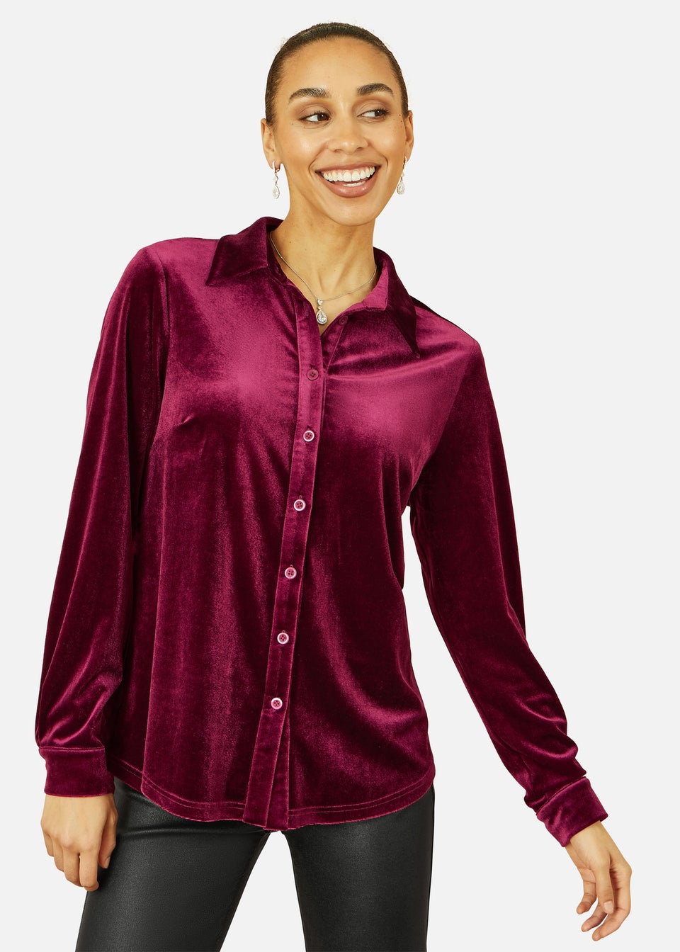 Yumi Burgundy Velvet Relaxed Fit Shirt