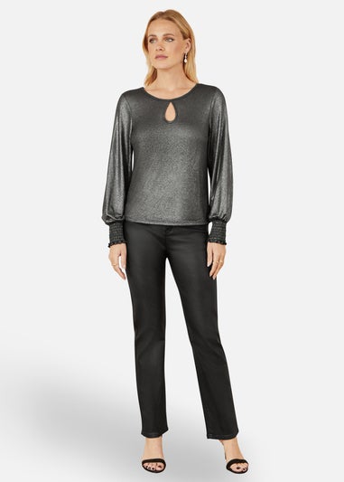 Yumi Black Metallic Bow Back Top