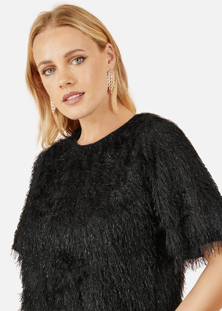 Yumi Black Lurex Fringe Relaxed Fit Top