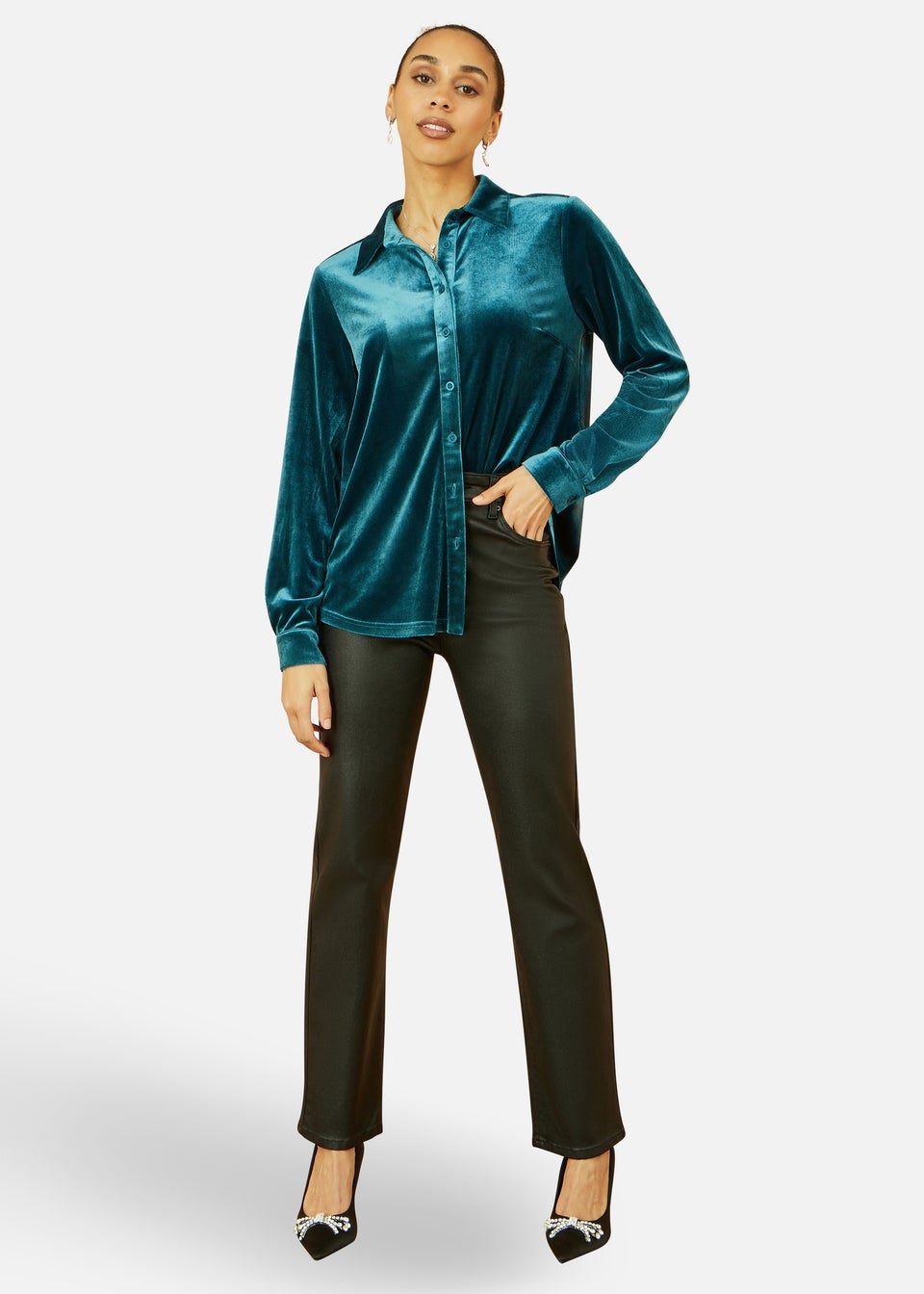 Yumi Teal Velvet Relaxed Fit Shirt