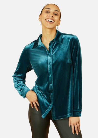 Yumi Teal Velvet Relaxed Fit Shirt