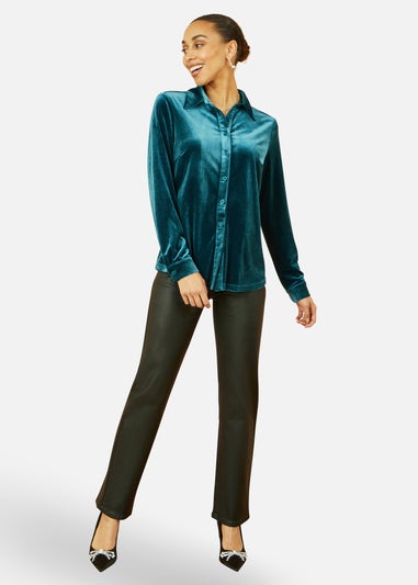 Yumi Teal Velvet Relaxed Fit Shirt