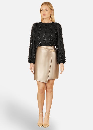 Yumi Black Hanging Sequin Long Sleeve Top