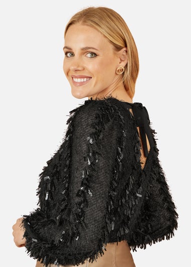 Yumi Black Hanging Sequin Long Sleeve Top