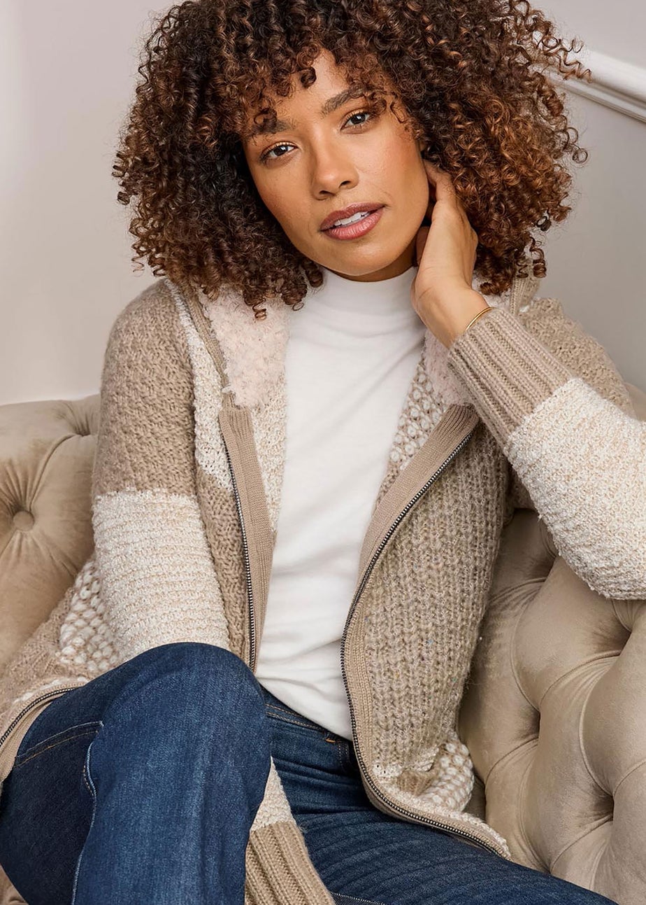 Cotton Traders Linen Hooded Knitted Zip Cardigan