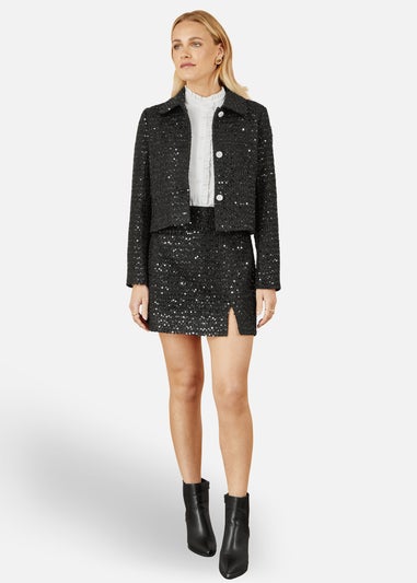 Yumi Black Boucle Sequin Mini Skirt